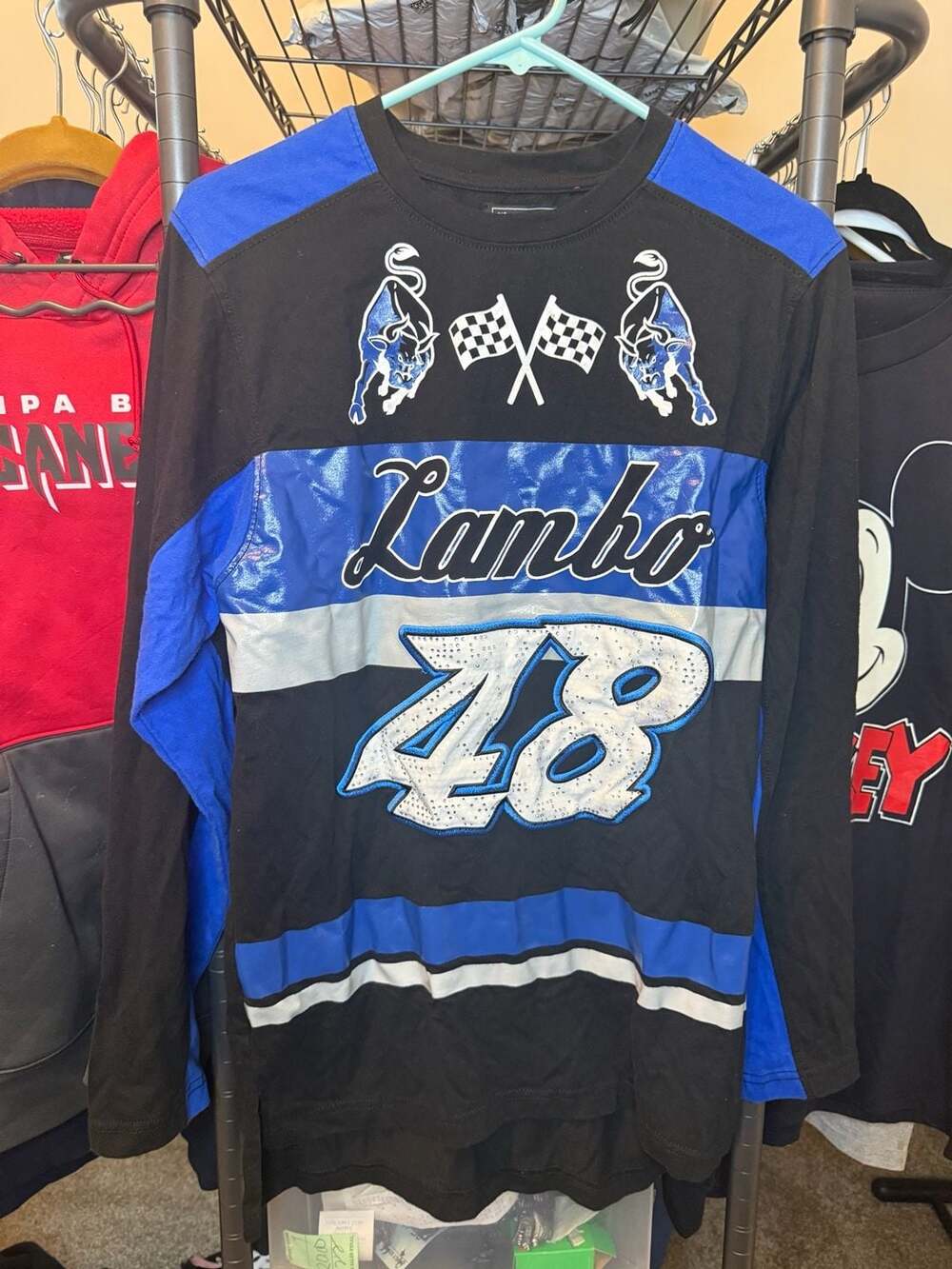Bare Fox Lambo 48 Rhinestone Graphic Long Sleeve Shirt Size Large